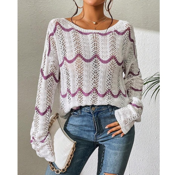 Twist Back Pearl Detail Pointelle Knit Sweater - Picture 4 of 6